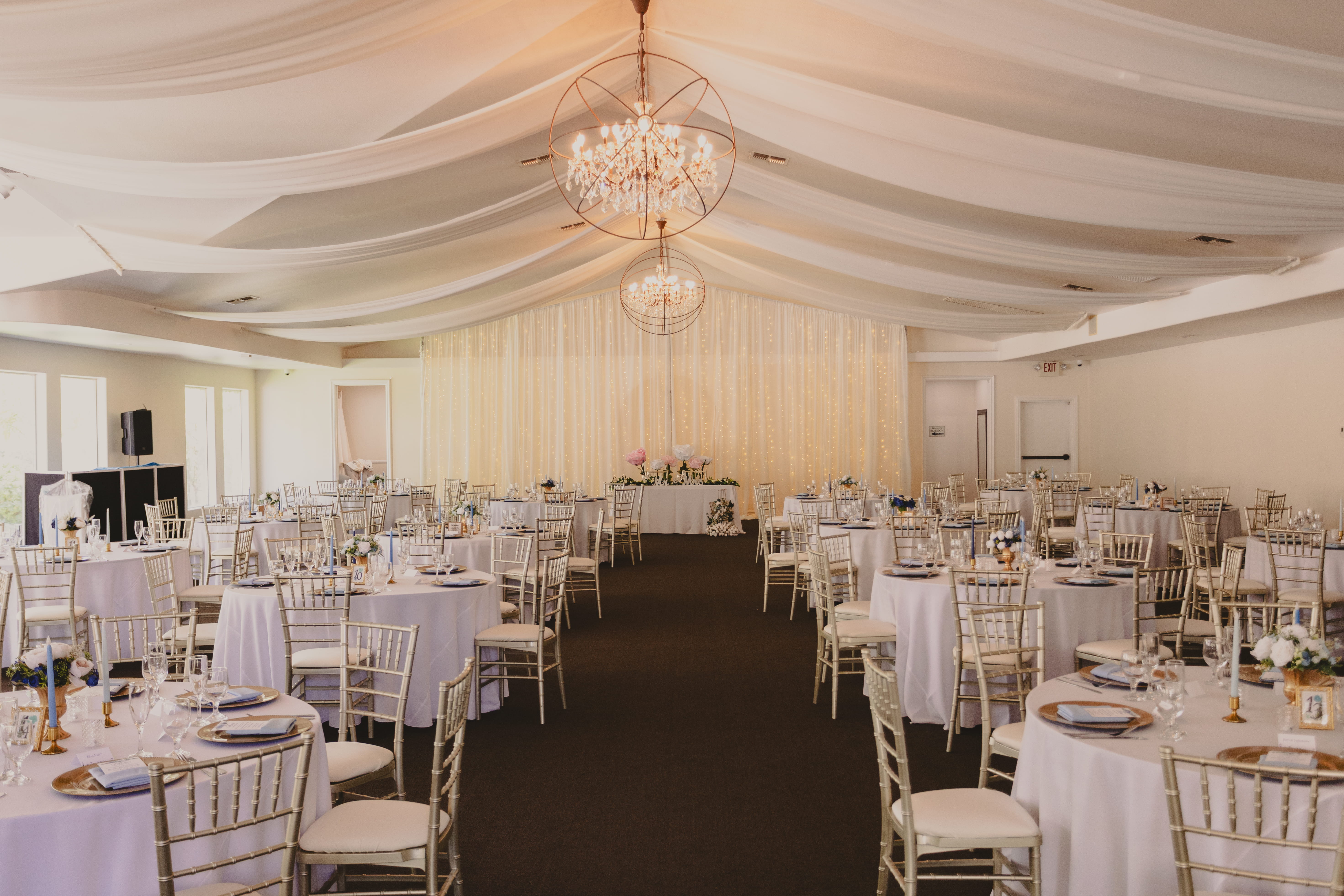 Neutral wedding reception design in Garden Room Las Vegas venue