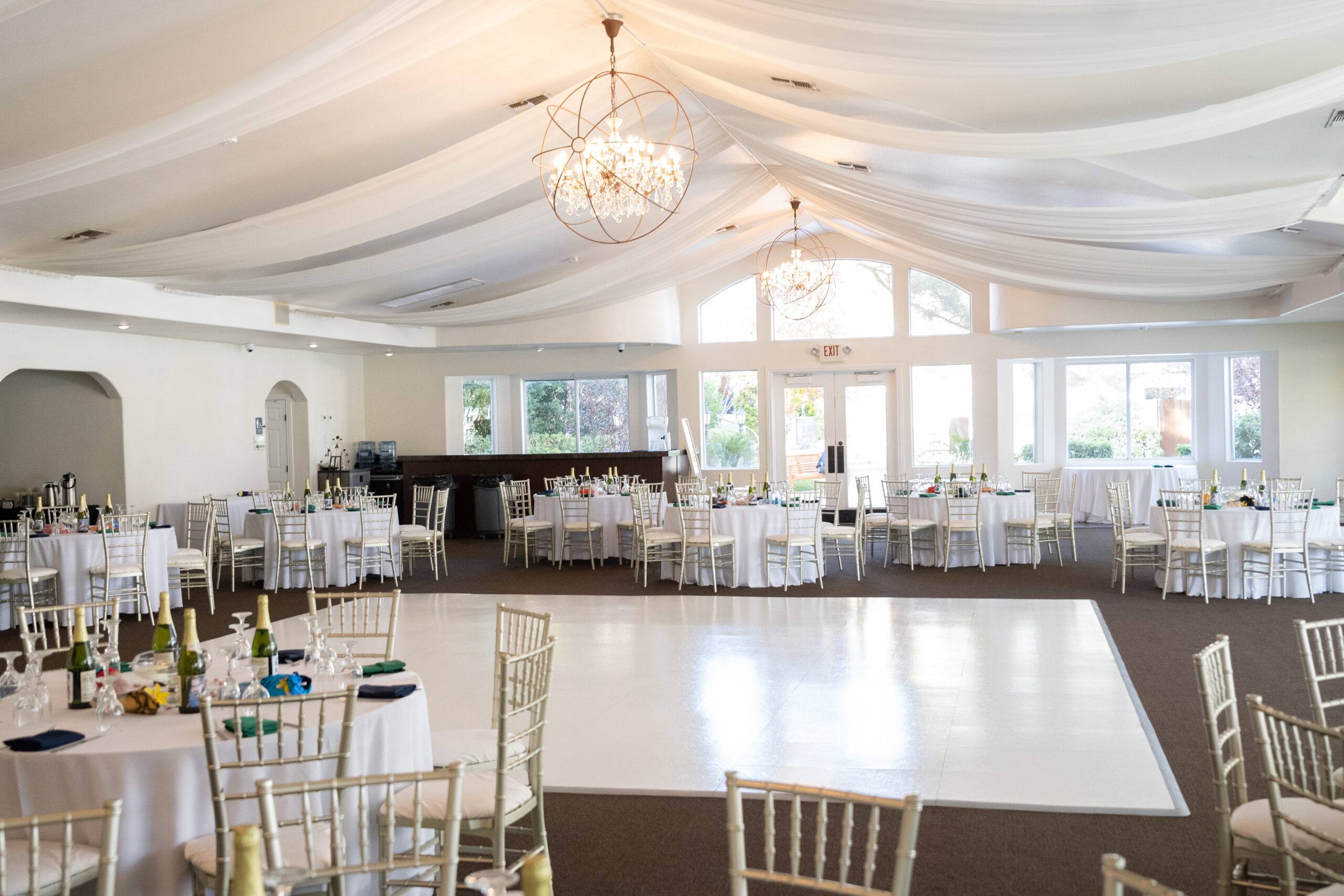 Garden Room reception space with natural light and draping Las Vegas