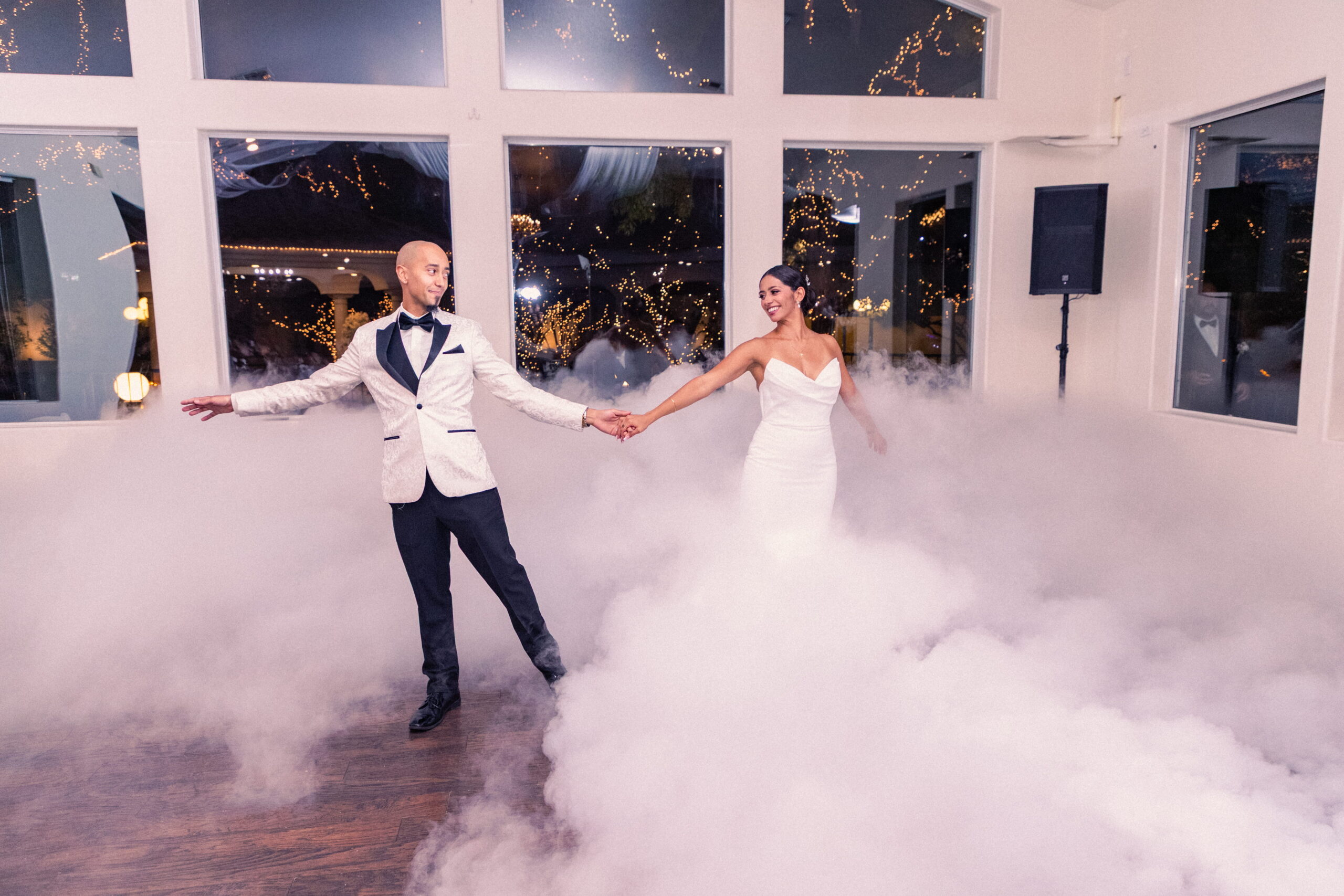 Bride and groom dancing in Garden Room with fog effect Las Vegas