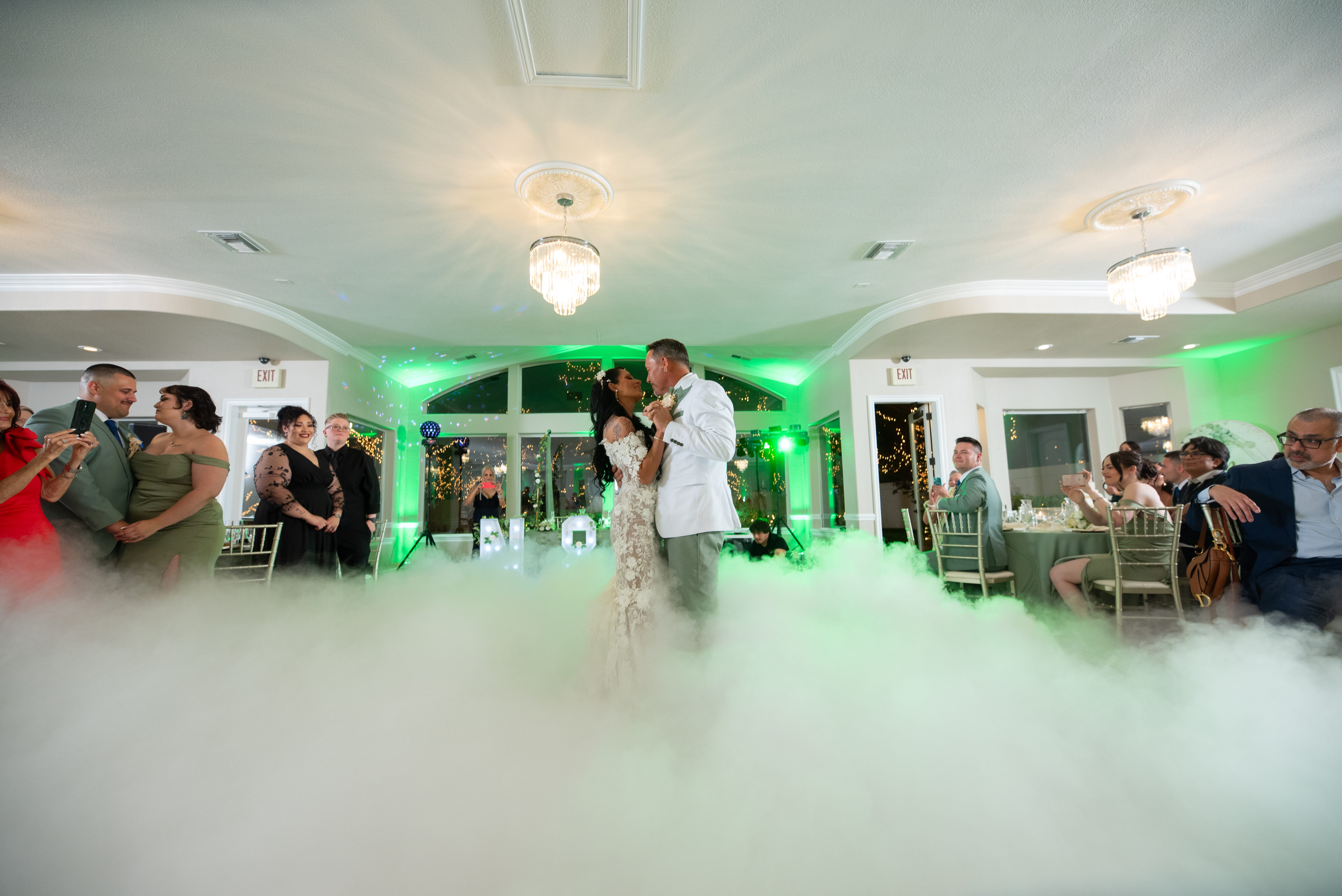 First dance in Terrace Room with fog effect and uplighting Las Vegas wedding venue